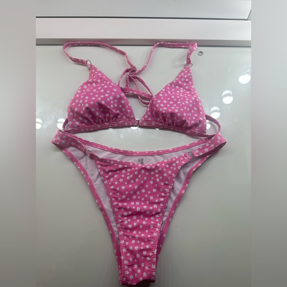 pink flower bathing suit set